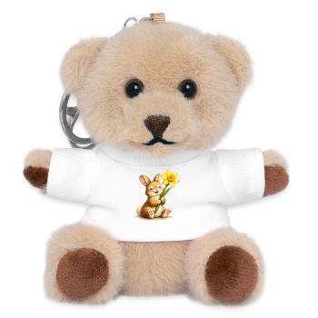 Hase mit gelber Frühlingsblume  - Teddy Schlüsselanhänger - Weiß - Vorne