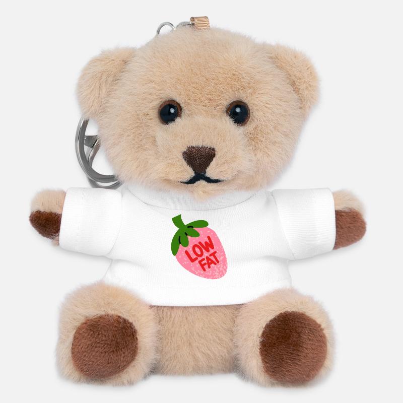 Low Fat Strawberry Funny Fruit Design - Teddy Keyring - white