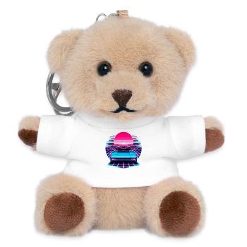 Neon Synthwave Auto am Sonnenuntergang - Teddy Schlüsselanhänger - Weiß - Vorne