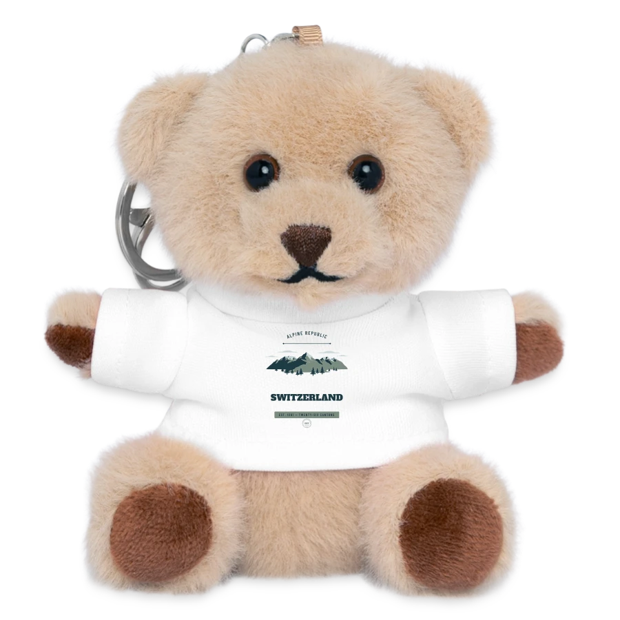 Switzerland badge on a teddy keyring, white