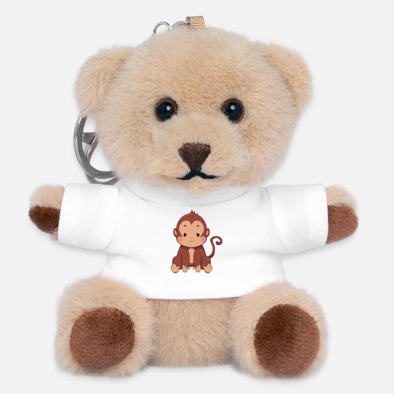 Monkey - Teddy Keyring - white