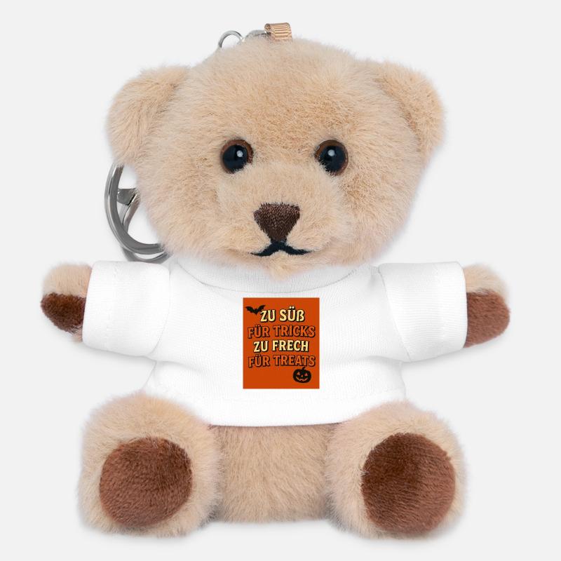 Halloween Saying with Pumpkin and Bat - Teddy Keyring - white