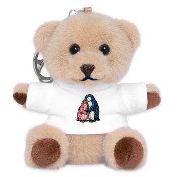 Umarmte Pinguine: Blau Rosa Duo - Teddy Schlüsselanhänger - Weiß - Vorne