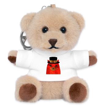Cool Red Cat with Top Hat - Teddy Keyring - white - Front