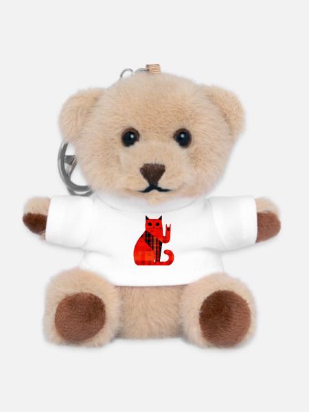 Rote Katze Karo Muster Modern - Teddy Schlüsselanhänger - Weiß