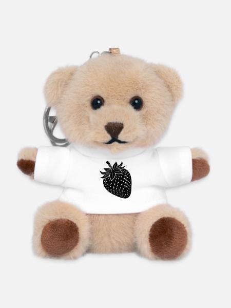 Strawberry Fruit Silhouette - Teddy Keyring - white