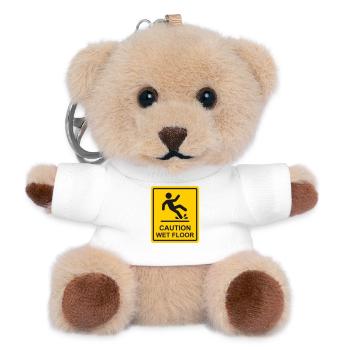 Vorsicht Nassboden-Sicherheitswarnschild Gelbes Symbol - Teddy Schlüsselanhänger - Weiß - Vorne
