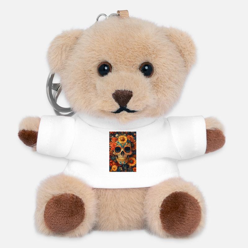Crâne de Fleurs Día de los Muertos - Porte-clés ourson - blanc