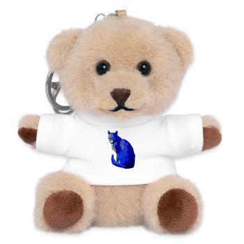Blaue geometrische Katze mit leuchtenden Augen - Teddy Schlüsselanhänger - Weiß - Vorne