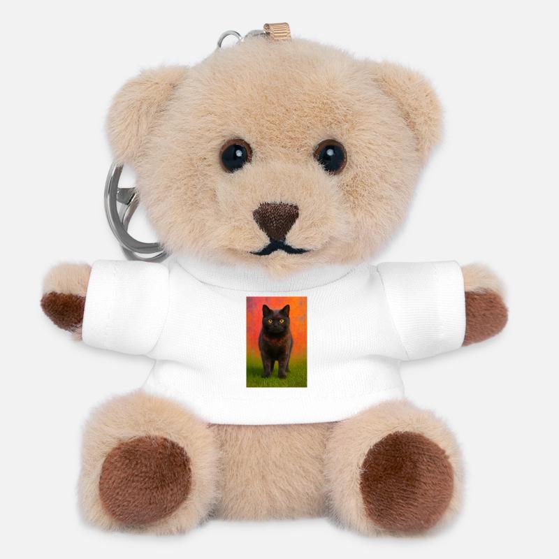 Night cat with color explosion in the background - Teddy Keyring - white