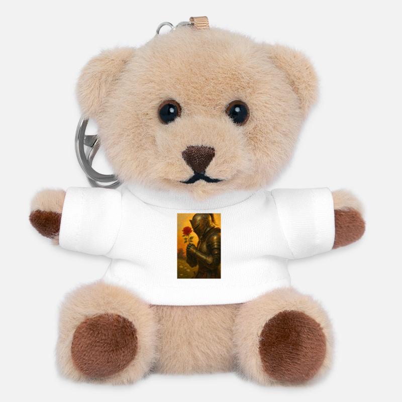 Knight with Rose - Teddy Keyring - white