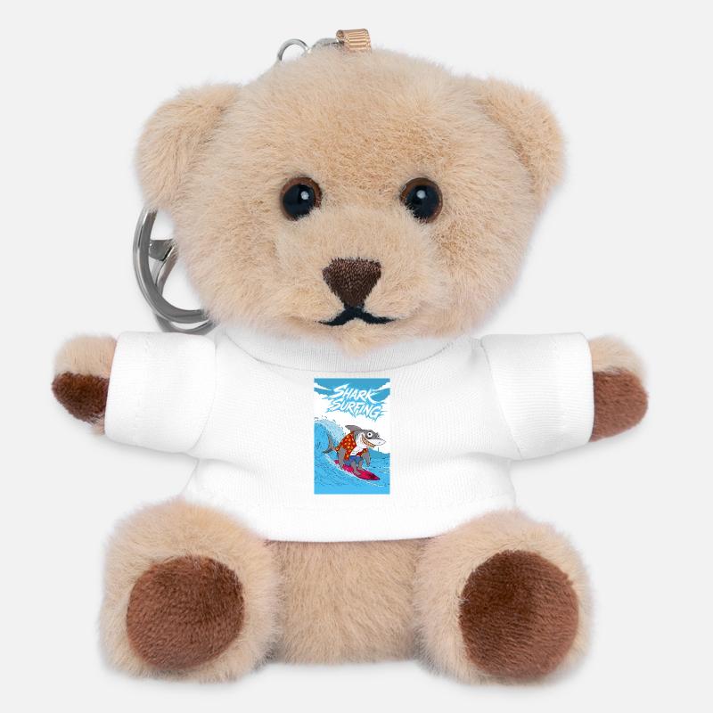Shark surfing - Teddy Keyring - white