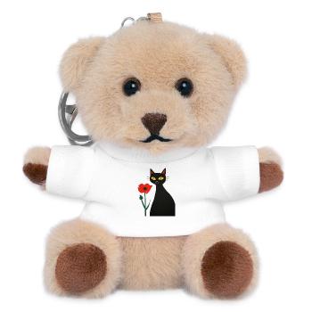 Schwarze Katze mit Mohnblumen - Teddy Schlüsselanhänger - Weiß - Vorne