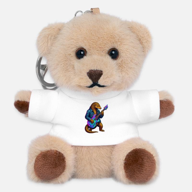 Pangolin with jacket and neon electric guitar - Teddy Keyring - white