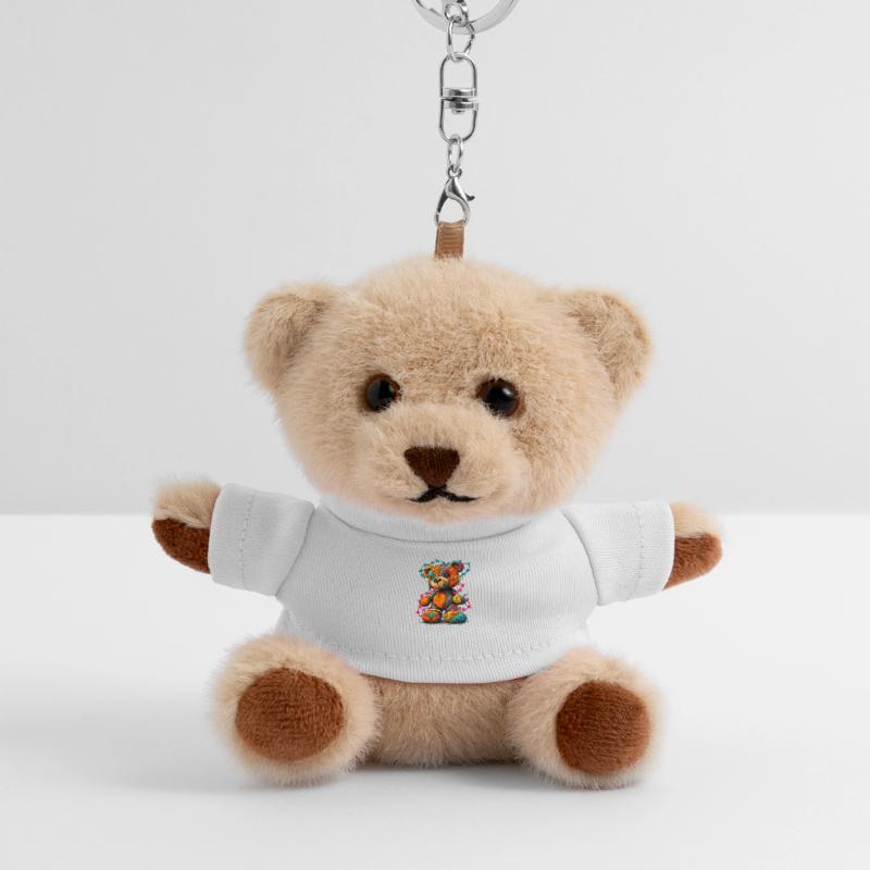 Patchwork teddy bear with neon threads Teddy Keyring