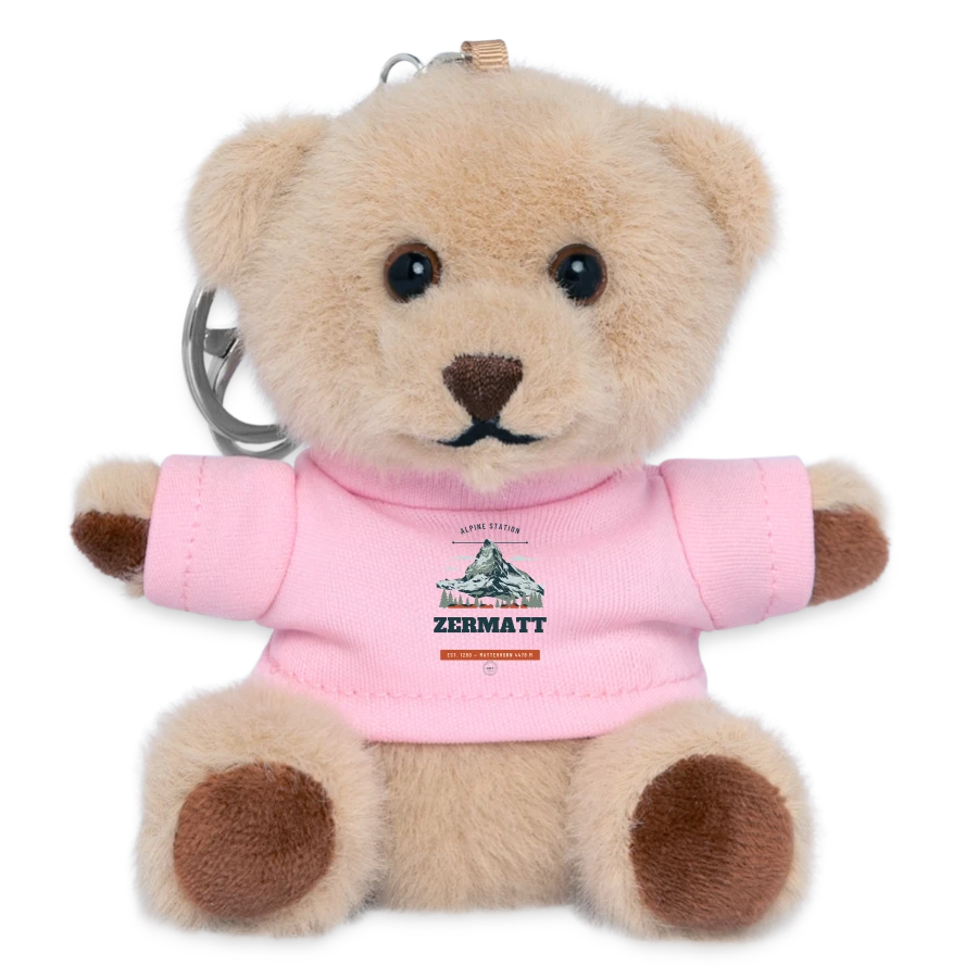Zermatt badge on a teddy keyring, pink