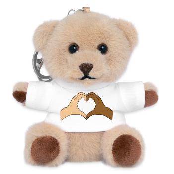 Coloured heart hand motif - customisable - Teddy Keyring - white - Front