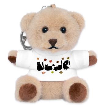 Whimsical Cat Line Art with Autumn Leaves - Teddy Keyring - white - Front