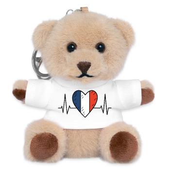 Frankreich Heartbeat Line Französische Flagge Liebe Design - Teddy Schlüsselanhänger - Weiß - Vorne
