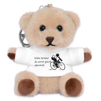 "Bitte lächeln - Überholmanöver" Fahrrad  - Teddy Schlüsselanhänger - Weiß - Vorne