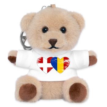 Denmark Romania Flag Heart Used - Teddy Keyring - white - Front