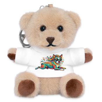 Bunter Hund Pop Art Muster und cooler Sonnenbrille - Teddy Schlüsselanhänger - Weiß - Vorne