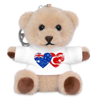 Australia Turkey Flag Heart used - Teddy Keyring - white - Front