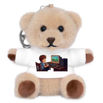 Retro-Gamer Kind am PC - Teddy Schlüsselanhänger - Weiß - Vorne