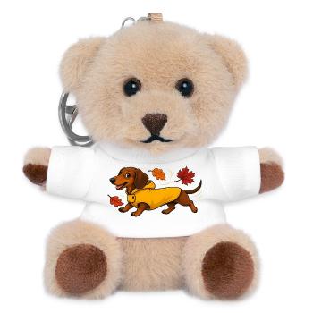 Herbst Dackel in Gelber Regenjacke - Teddy Schlüsselanhänger - Weiß - Vorne