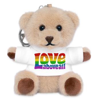 Love Above All | Rainbow Pride Design - Teddy Keyring - white - Front
