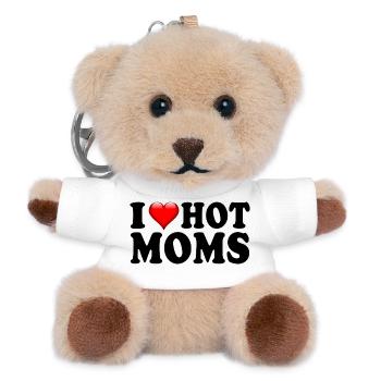I Love Hot Moms Lustiges, sarkastisches, erwachsenes Humor-Geschenk - Teddy Schlüsselanhänger - Weiß - Vorne