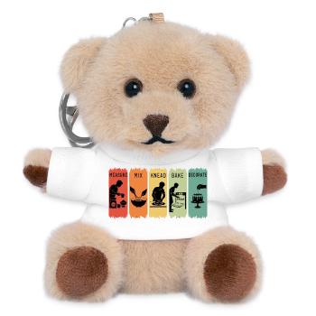 Retro Baker Schritte Messen Mischen Kneten Backen Geschenk - Teddy Schlüsselanhänger - Weiß - Vorne