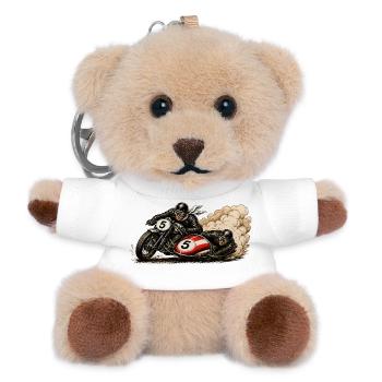  Vintage-Motorrad-Renngespann in Aktion - Teddy Schlüsselanhänger - Weiß - Vorne