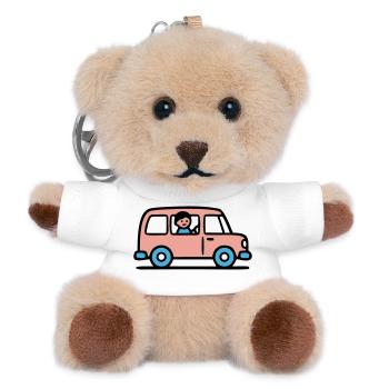 Pinker Schulbus Grafik - Teddy Schlüsselanhänger - Weiß - Vorne