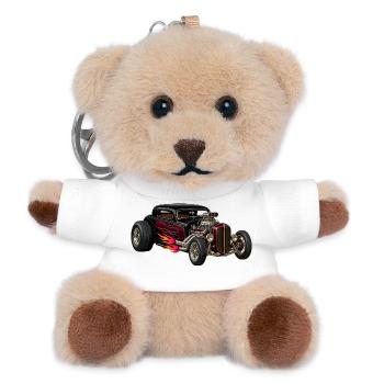 Flammenhotrod mit Chrommotor - Teddy Schlüsselanhänger - Weiß - Vorne