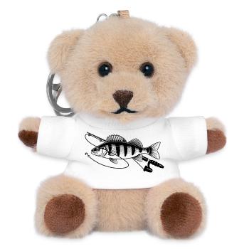 Barsch Fisch angeln mit Rute Petri Heil - Teddy Schlüsselanhänger - Weiß - Vorne