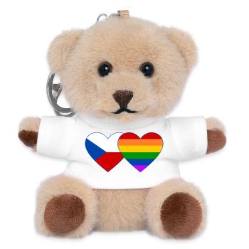 Tschechien Regenbogen Flagge Herz - Teddy Schlüsselanhänger - Weiß - Vorne