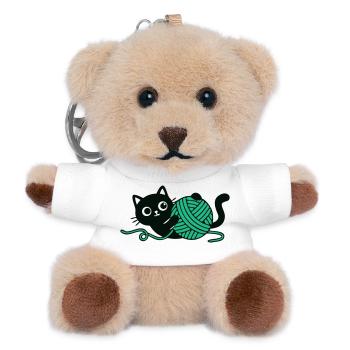 Schwarze Katze Wolle Grafik - Teddy Schlüsselanhänger - Weiß - Vorne