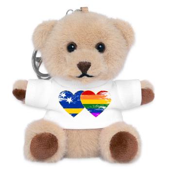 Curacao Regenbogen Flagge Herz used - Teddy Schlüsselanhänger - Weiß - Vorne