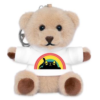Katze Regenbogen Silhouette - Teddy Schlüsselanhänger - Weiß - Vorne