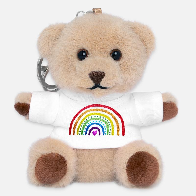 Arc en ciel paillettes - Porte-clés ourson - blanc