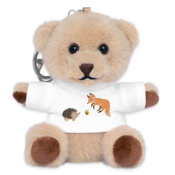 Fuchs und Igel spielen mit einer Kastanie Fußball - Teddy Schlüsselanhänger - Weiß - Vorne