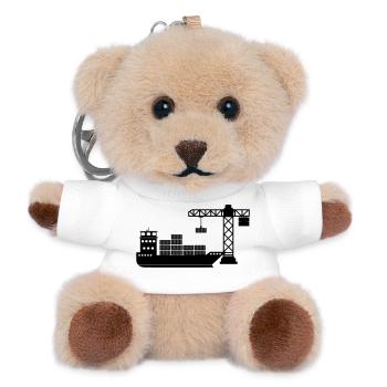 Bateau porte-conteneurs maritime avec déchargement de grue - Porte-clés ourson - blanc - Devant