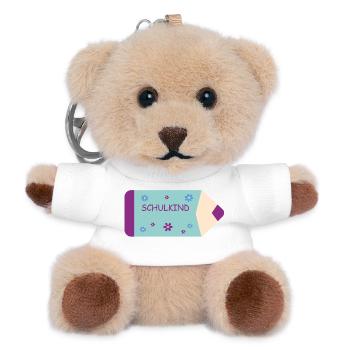 Crayon - mint purple with flowers - school child - Teddy Keyring - white - Front