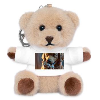 Relaxed dog with hamster friendship - Teddy Keyring - white - Front