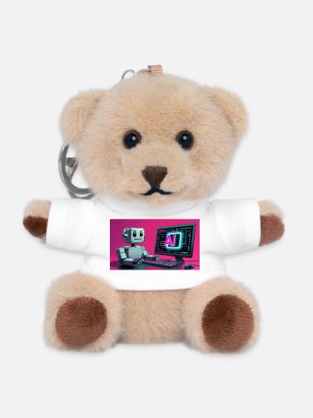 Futuristic AI Robot and Tech Screen - Teddy Keyring - white