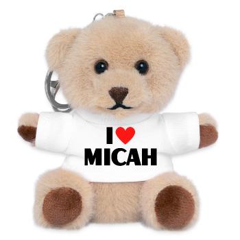 I love Micah Red Heart Love Fan Gift - Teddy Keyring - white - Front