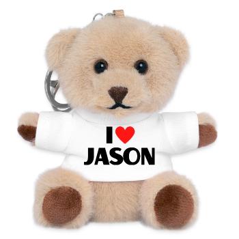 I love Jason Red Heart Love Fan Gift - Teddy Keyring - white - Front