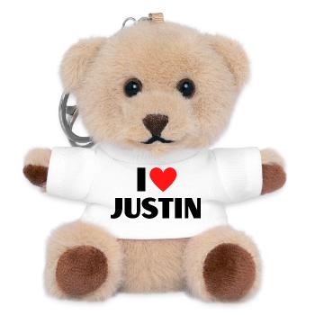 I love Justin Red Heart Love Fan Gift - Teddy Keyring - white - Front