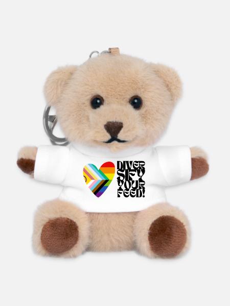 🌈♿ Diversify Your Feed –Progress Pride&Disability - Teddy Keyring - white
